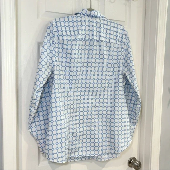 Lands' End Women Geometric Button Up Collar Long Sleeve Shirt 14W No Iron Cotton - Picture 8 of 11